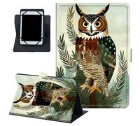 Universal Tablet Case 6-7 Inch, PU Leather 360° Rotating Folio Stand Cover, Multi-Angle Protective Case for 6"-7" Android Tablets，Great Horned Owl