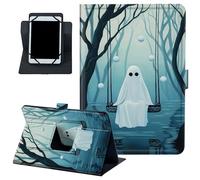 Universal Tablet Case 6-7 Inch, PU Leather 360° Rotating Folio Stand Cover, Multi-Angle Protective Case for 6"-7" Android Tablets，Ghost Sitting on The Swing