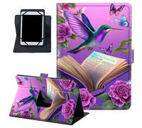 Universal Tablet Case 6-7 Inch, PU Leather 360° Rotating Folio Stand Cover, Multi-Angle Protective Case for 6"-7" Android Tablets，Hummingbird, Pink Rose, Book