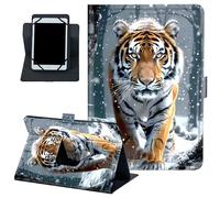 Universal Tablet Case 6-7 Inch, PU Leather 360° Rotating Folio Stand Cover, Multi-Angle Protective Case for 6"-7" Android Tablets，Orange Tiger in The Snow