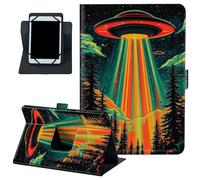 Universal Tablet Case 8-9 Inch, PU Leather Folio Stand Cover, 360° Rotating Kickstand Protective Case with Multi-Angle Viewing for Android Tablets，Colorful Alien UFO