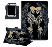 Universal Tablet Case 8-9 Inch, PU Leather Folio Stand Cover, 360° Rotating Kickstand Protective Case with Multi-Angle Viewing for Android Tablets，Two Skeleton Angels in Love