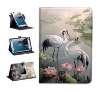 Universal Tablet Case Android Tablet Cover 360-Degree Rotation Viewing Stand Folio PU Leather Covers for All Kinds of 7-9Inch Android/iOS/Windows Tablets Cases,Lotus Pond Black White Divine Birds