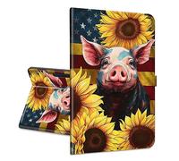 Universal Tablet for Google Pixel Tablet 2023 Case, 11 Inch and Other 10.5-11.5 Inch Models, with a 360-Degree Swivel Stand, Ultra Slim PU Leather Stylish Tablet Cover, Pig and Sunflower Theme