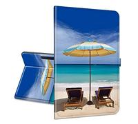 Universal Tablet for iPad 10th Generation Case 2022 and Other 10.5-11.5 Inch Models, 360-Degree Swivel Stand Ultra Slim PU Leather Stylish Tablet Cover, Beach Theme