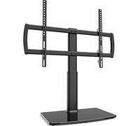 Universal Tabletop TV Stand with Wall Mount for 32 to 70 inch 4 Level Height Adjustable, Heavy Duty Tempered Glass Base, Holds up to 110lbs Screens, HT03B-002