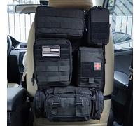 Universal Tactical Car Seat Back Organizer Bag Tactical Molle Vehicle Organizers Panel Gear Accessories with 5 Different Size Molle Pouches for Car Truck Ford Jeep Vehicle (B style-Black)