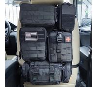 Universal Tactical Car Seat Back Organizer Bag Tactical Molle Vehicle Organizers Panel Gear Accessories with 5 Different Size Molle Pouches for Car Truck Ford Jeep Vehicle (A style-Black)