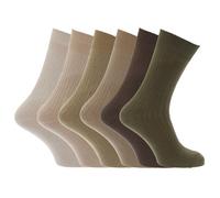 Universal Textiles Mens 100% Cotton Ribbed Classic Socks (Pack Of 6) (UK Shoe 6-11, EUR 39-45) (Brown/Beige/Olive)