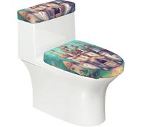 Universal Toilet Tank Cover Set, Classical Castle Print Toilet Lid Cover&Water Tank Dust Cover 2PC, for Most Toilets