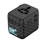 Universal Travel Adapter, Diamond 35W GaN III Tech, All-In-1 International Fast Power Plug Charger 3×USB-C & 2×USB-A Port, USB C Plug For Phone Laptop UK/EU/USA/AU & 200+ Countries with Dual 10A Fuse