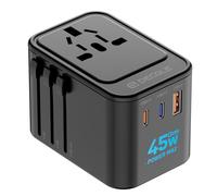 Universal Travel Adapter, International Travel Plug Adapter with 2 USB-C(GaN 45W) ＆ 1 USB-A Ports, All in One Portable for USA, UK, EU, AU ＆ 224+ Countries (Black) UK