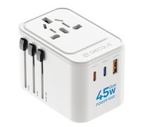 Universal Travel Adapter, International Travel Plug Adapter with 2 USB-C(GaN 45W) ＆ 1 USB-A Ports, All in One Portable for USA, UK, EU, AU ＆ 224+ Countries (White) UK