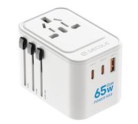 Universal Travel Adapter, International Travel Plug Adapter with 2 USB-C(GaN 65W) ＆ 1 USB-A Ports, All in One Portable for USA, UK, EU, AU ＆ 224+ Countries (White) UK