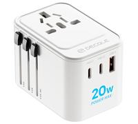 Universal Travel Adapter, International Travel Plug Adapter with 2 USB-C(PD 20W) ＆ 1 USB-A Ports, All in One Portable for USA, UK, EU, AU ＆ 224+ Countries (White) UK