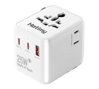 Universal Travel Adapter, PD 25W International Travel Adapter, 2PD USB-C and 1QC USB-A Ports, Dual 10A Fuses, All in One Worldwide Travel Plug for USA, UK, EU, AU 150+ Countries