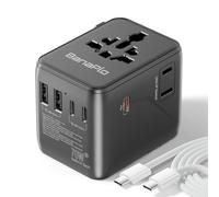 Universal Travel Adapter Plug with 5 USB Ports, Travel Plug with 3 Type-C and 2 USB-A, 70W PD Fast Charging International Power Adapter, All-in-One Worldwide Travel Plug for UK US EU AUS Asia