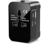 Universal Travel Adapter Plug with Surge protection, UK to Europe, USA, Australia Turkey - Holiday Essentials for Worldwide Travel, Flight Essential Charger with USB port And Type C
