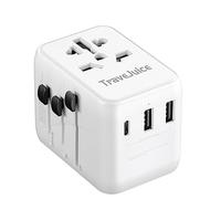 Universal Travel Adapter, TraveJuice Worldwide Travel Plug Adapter with USB A and 2 USB C, Dual 10A Fuses, All in One International Power Adapter Socket Charger for EU, UK, US, AU, CN 150+ Countries