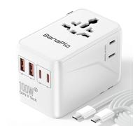 Universal Travel Adapter with 100W PD Fast Charging, Worldwide Travel Plug Adapter with 2 USB-C PD and 2 USB-A Ports QC, International Travel Adaptor for UK US EU AUS, Travel Charger for Laptop