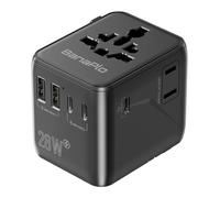 Universal Travel Adapter with 3 USB C and 2 USB A Ports, 28W Travel Plug Adapter Worldwide, International Travel Adapter with Extra US Socket, Universal Plug Adaptor Dual 10A Fuses for EU US UK AUS