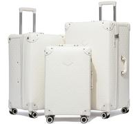 universal trotter 3 Piece Large Capacity Vintage Luggage Set With TSA Lock, Luxury Vintage Style Maletas De Viaje, for Men And Women Carry On Luggage Set, Off White, 20/24/28 Inch, Luggage Set