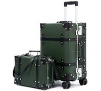 universal trotter Large Capacity Vintage Luggage Set With TSA Lock, Luxury Vintage Style Maletas De Viaje, for Men And Women Carry On Luggage Set, Green/Black, 20"+12", Vintage Wide Aluminum Frame