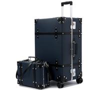 universal trotter Large Capacity Vintage Luggage Set With TSA Lock, Luxury Vintage Style Maletas De Viaje, for Men And Women Carry On Luggage Set, Blue/Black, 26"+12", Vintage Wide Aluminum Frame