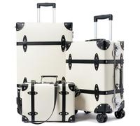 universal trotter Large Capacity Vintage Luggage Set With TSA Lock, Luxury Vintage Style Maletas De Viaje, for Men And Women Carry On Luggage Set, White/Black, 26"+20"+12", Vintage Wide Aluminum Frame