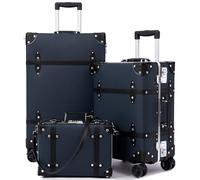 universal trotter Large Capacity Vintage Luggage Set With TSA Lock, Luxury Vintage Style Maletas De Viaje, for Men And Women Carry On Luggage Set, Blue/Black, 26"+20"+12", Vintage Wide Aluminum Frame