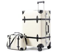 universal trotter Large Capacity Vintage Luggage Set With TSA Lock, Luxury Vintage Style Maletas De Viaje, for Men And Women Carry On Luggage Set, White/Black, 26"+12", Vintage Wide Aluminum Frame