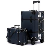 universal trotter Large Capacity Vintage Luggage Set With TSA Lock, Luxury Vintage Style Maletas De Viaje, for Men And Women Carry On Luggage Set, Blue/Black, 20"+12", Vintage Wide Aluminum Frame