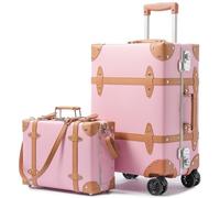universal trotter Large Capacity Vintage Luggage Set With TSA Lock, Luxury Vintage Style Maletas De Viaje, for Men And Women Carry On Luggage Set, Pink/Brown, 20"+12", Vintage Wide Aluminum Frame