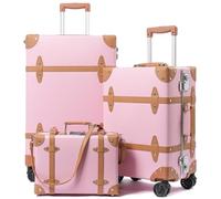 universal trotter Large Capacity Vintage Luggage Set With TSA Lock, Luxury Vintage Style Maletas De Viaje, for Men And Women Carry On Luggage Set, Pink/Brown, 26"+20"+12", Vintage Wide Aluminum Frame