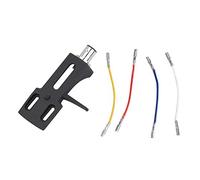 Universal Turntable Headshell | Replacement Mounting Bracket with 4 Lead Wires | Compatible Shell for DJ Cartridges/Phono Players | Black Metal