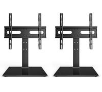 Universal TV Stand - Table Top TV Stand for 27-60 inch LCD LED TVs - 9 Level Height Adjustable TV Base Stand with Tempered Glass Base & Wire Management, VESA 400x400mm (Pack of 2)