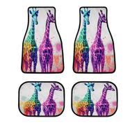 Universal Two Giraffes Car Floor Mats Set of 4 All-Weather Heavy Duty Polyester Auto Carpets with Anti-Slip Nibbed Backing Waterproof Front & Rear Liners for Cars Suvs Trucks Vans
