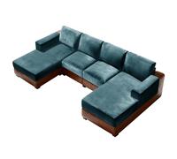 Universal U-Shape Sofa Cover Set Stretch Eco-Friendly Fabric Blue-Green Couch Slipcover with Armrest Covers (2pcs) - Perfect for Living Room Protection and Style