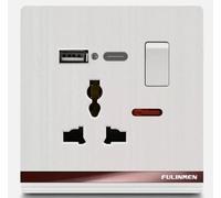 Universal UK, Europe, USA, India 5 Pin Single Double Switch Fast Charging Power Socket Two USB Charging Ports 13 A - Fulinmen (Pearl White, Single - 1 USB 1USB C)