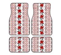 Universal Ukrainian Embroidery Style Rose Print Car Floor Mat Four-Piece Set - Rubber Automotive Accessories for SUV Sedan Van Truck