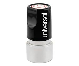Universal UNV10080 Pre-Inked/Re-Inkable Smiley Face Round Message Stamp - Red Ink