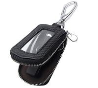 Universal Vehicle Car Key case Genuine Leather Car Smart Key Chain Keychain Holder Metal Hook and Keyring Zipper Bag for Remote Key Fob, A-black-2, Universal
