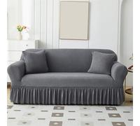 Universal Washable Stretch Sofa Cover with Ruffle Skirt 1 Seater Protector for 35" 55" Couch Grey Plaid Slipcover Durable Furniture Protector Easy to Clean