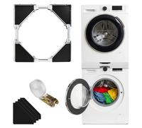 Universal Washer Dryer Stacking Kit, Adjustable Stacking Kit for Washer Dryer,45-70 cm/17.7-27.6inch Washing Machine and Tumble Dryers, Stacking Shelf with Ratchet Strap,4 Hooks, Mini Fridge Stand