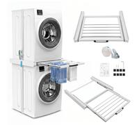 Universal Washing Machine Overlay Kit 60 cm Invisible Design | Heavy Duty Space Saving Sliding Towel Rail with No Assembly Steel Frame Dryer