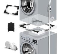 Universal Washing Machine & Tumble Dryer Stacking Kit,Heavy Duty Adjustable Frame (45-68cm) with Reinforced Ratchet Straps & Secure Mounting Brackets,Anti-Vibration Stackable Solution,White