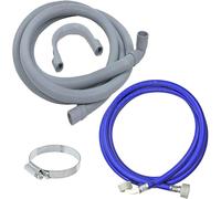 Universal Washing Machine Water Inlet Fill Hose + Outlet Drain Hose Pipe + Worm Drive Screw Clip (2.5m