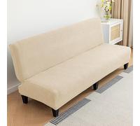 Universal Waterproof Stretchable Sofa Cover for 2-4 Seater Washable & Removable Armrest-Free Design Foldable Sofa Bed Protector Beige Color Fur Shield