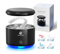 Universal Whale Ultrasonic Pod, Upgraded Lighted Ultrasonic Retainer Cleaner Machine, Dental Cleaning Pod Ultrasonic Cleaner for Retainers, Dentures, Mouth Guard, Braces, Aligner, Jewelry (Black)