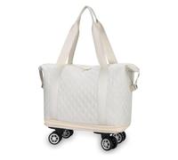 Universal Wheel Travel Bag, Silent Universal Wheel Double-Layer Expandable Duffel Bag,Oxford Cloth Travel Tote Bags，Wheeled Travel Duffle Bag,Gift for Wife and Parents(White)